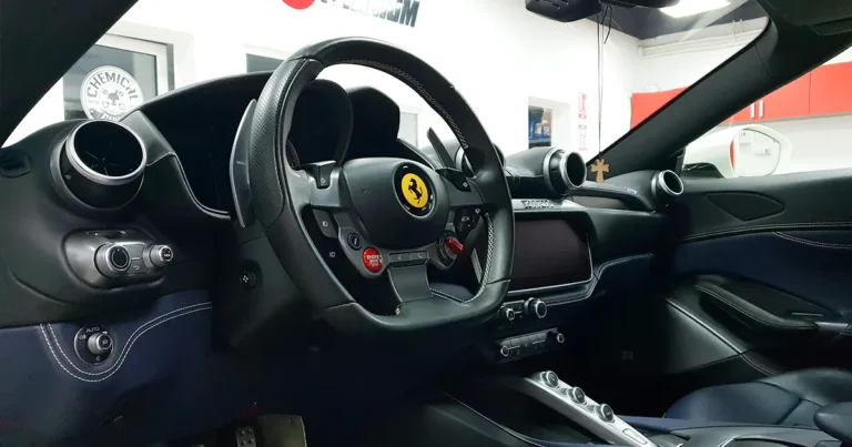 Clean Ferrari interior after professional car interior detailing service